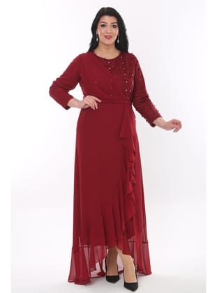 Büyük Beden 3766 Bordo Uzun Abiye Elbise BORDO