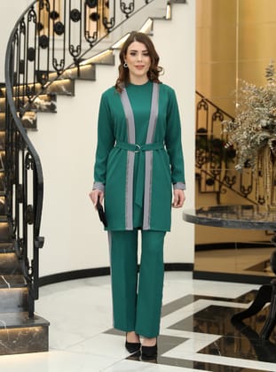 Havin Tesettür Üçlü Takım - Zümrüt Yeşili - Elben Moda