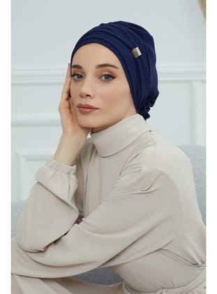 Aksesuarlı Şifon Hazır Türban,HT-95S, Lacivert
