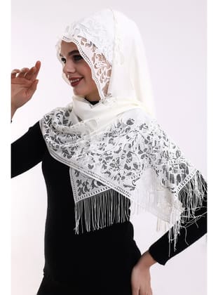 Narin Pamuk Tül Şal Açık Krem 60x160
