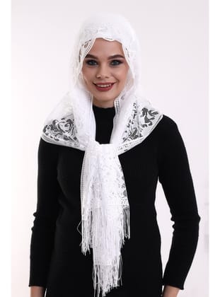 Narin Pamuk Tül Şal Beyaz-2 60x160