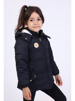 Toontoy Kız Çocuk Kapüşonlu İçi Kürklü Mont-Siyah