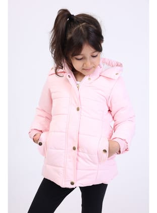 Toontoy Kız Çocuk Kapüşonlu İçi Kürklü Mont-Açık Pembe