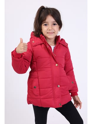 Toontoy Kız Çocuk Kapüşonlu İçi Kürklü Mont-Vişne