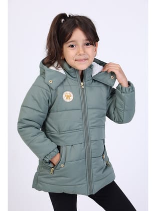 Toontoy Kız Çocuk Kapüşonlu İçi Kürklü Mont-Yeşil