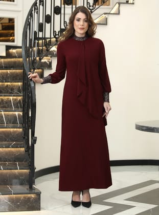 Efsane Candy Abiye Elbise - Bordo - Elben Moda