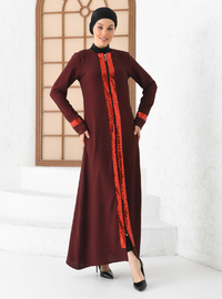 Payetli Şeritli Ferace Bordo