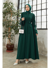 Liva Kolları Taşlı Abaya Zümrüt