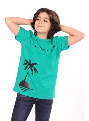 Toontoy Erkek Çocuk Baskılı Tişört-Koyu Yeşil