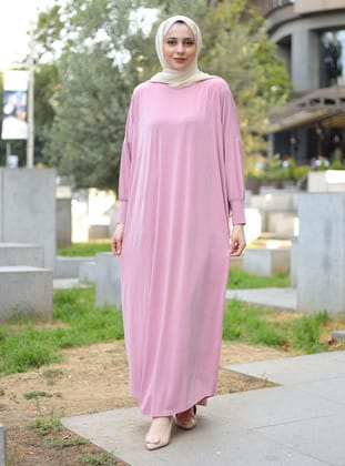 Basic Tesettür Elbise - Pembe - ZENANE