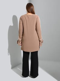 Büyük Beden Kol Ucu Detaylı Tunik Latte Alia