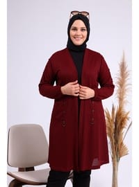 Kadın Büyük Beden Metal Tokalı Petek Hırka Bordo
