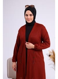 Kadın Büyük Beden Metal Tokalı Petek Hırka Kiremit