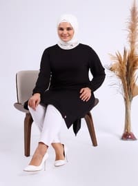 Kadın Büyük Beden İki İplik Penye Uzun Tesettür Tunik Siyah