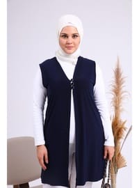 Kadın Büyük Beden Üç Düğmeli Likralı Yelek Lacivert