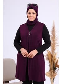Kadın Büyük Beden Üç Düğmeli Likralı Yelek Mürdüm