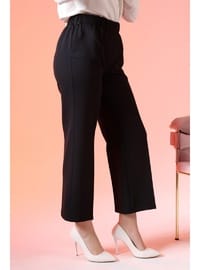 Kadın Geniş Paça Tesettür Pantolon Beli Lastikli Siyah