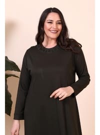 Tesettür Giyim Elbise Boydan Kadın Anne Büyük Beden Elbise Haki