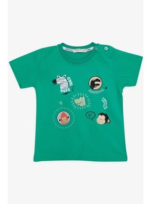 BREEZE GİRLS & BOYS Erkek Bebek Tişört Havalı Mükemmel Dostlar Temalı 9 Ay-3 Yaş, Yeşil