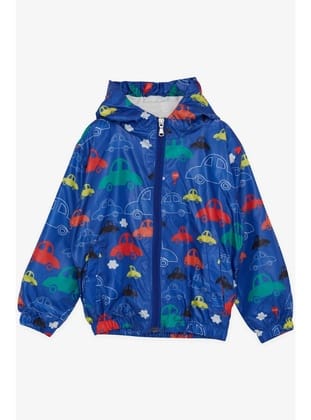 BREEZE GİRLS & BOYS Erkek Çocuk Yağmurluk Renkli Arabalar Desenli 1-5 Yaş, Saks Mavisi