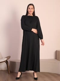 Kadın Tesettür Büyük Beden Kare Yaka Uzun Elbise Siyah