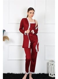 Bordo Dantelli 3'lü Sabahlık Takım