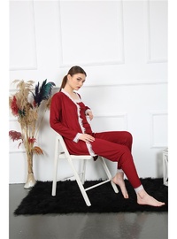 Bordo Dantelli 3'lü Sabahlık Takım