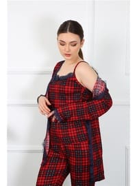 Ekose Sabahlık Pijama Takımı Kırmızı