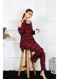 Ekose Sabahlık Pijama Takımı Kırmızı