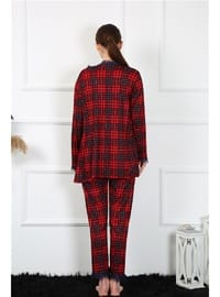 Ekose Sabahlık Pijama Takımı Kırmızı