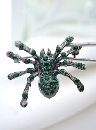ZİRKON TAŞLI ÖRÜMCEK BROŞ - Yesil - Artbutika