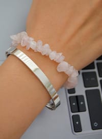 Pembe Kuvars Taşlı İkili Bileklik Seti Gümüş