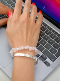 Pembe Kuvars Taşlı İkili Bileklik Seti Gümüş