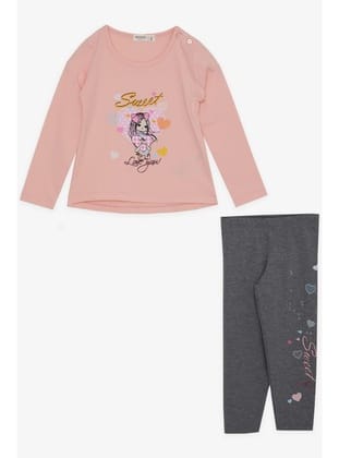 BREEZE Kız Çocuk Taytlı Takım Sevimli Kız Baskılı Kalpli 2-6 Yaş, Pembe