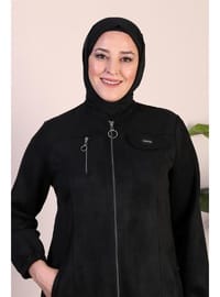 Büyük Beden Süet Uzun Pardesü Tam Boy Pardesu SİYAH