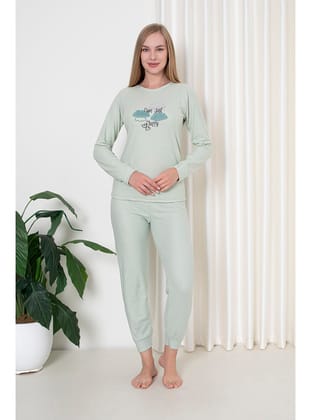 Fwn 4006 İnterlok Kışlık Bulut Desenli Kadın Pijama Takımı