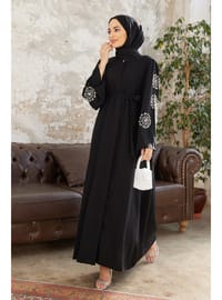 Taş İşlemeli Abaya Siyah