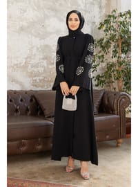 Taş İşlemeli Abaya Siyah