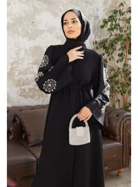 Taş İşlemeli Abaya Siyah