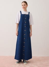Pamuklu Denim Jile Elbise Mavi