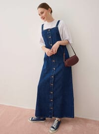 Pamuklu Denim Jile Elbise Mavi