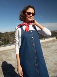 Pamuklu Denim Jile Elbise Mavi