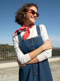 Pamuklu Denim Jile Elbise Mavi