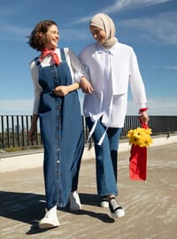 Pamuklu Denim Jile Elbise Mavi