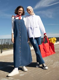 Pamuklu Denim Jile Elbise Mavi