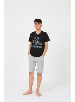 Akbeniz Erkek Genç Garson Boy Kısa Kol Siyah Penye Şortlu Pijama Takımı 20377