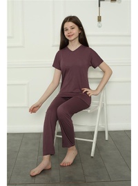 Kız Çocuk Pamuk Pijama Takımı Mürdüm