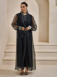 Organze Detaylı Abaya Siyah