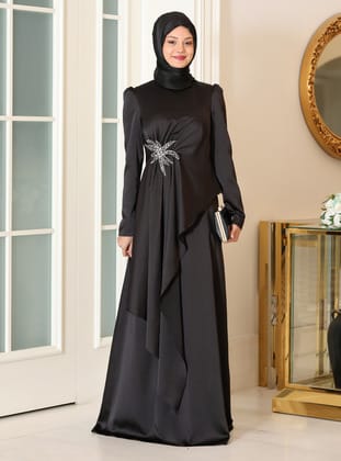 Tesettür Abiye Elbise - Siyah - Azra Design