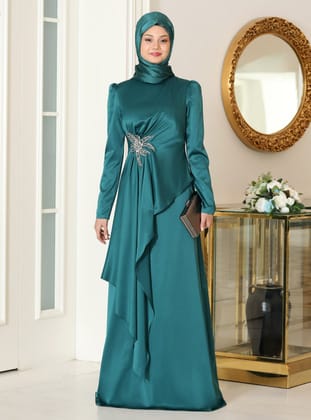 Tesettür Abiye Elbise - Zümrüt Yeşili - Azra Design
